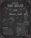 Baby shower invitation with prince, dragon, horse and butterflies.