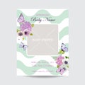 Baby Shower Invitation Template with Photo Frame, Flowers and Butterflies. Floral Wedding Card Design Royalty Free Stock Photo