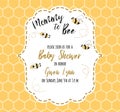 Baby shower invitation template with text Mommy to Bee, honey. Cute card design for girls boys