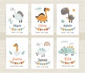 Baby shower invitation templates with cute dinosaurs for girl and boy.