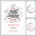 Baby shower invitation templates set. Hand drawn vintage illustration. Royalty Free Stock Photo