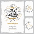 Baby shower invitation templates set. Hand drawn vintage illustration. Royalty Free Stock Photo