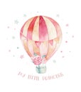 Baby shower kid balloon watercolor girl design cartoon elements. Set of baby pink birthday balloon toy dress Royalty Free Stock Photo