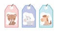 Baby shower labels with animals cartoons vector design Royalty Free Stock Photo