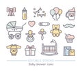 Baby shower. Line icons with editable stroke