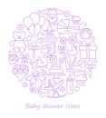 Baby shower. Line icons in the form of a circle