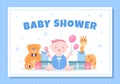 Baby Shower Little Boy or Girl with Cute Design Toys and Accessories Newborn Babies Background Illustration for Invitation