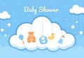 Baby Shower Little Boy or Girl with Cute Design Toys and Accessories Newborn Babies Background Illustration for Invitation