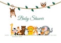 Baby Shower Little Boy or Girl with Cute Jungle Animals Design Background Vector Illustration Suitable for Invitation and Greeting Royalty Free Stock Photo