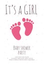 Baby shower party for future mommy of girl template with pink toddler footsteps.