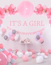 Baby shower party for girl. Treats in room decorated with balloons Royalty Free Stock Photo