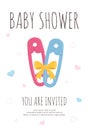 Baby shower party template for future mommy of boy and girl twins with pink and blue toddler safety pins Royalty Free Stock Photo