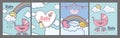 Baby shower pink pram heart rainbow clouds cards