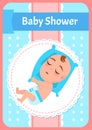 Baby Shower Poster, Newborn on Pillow and Sleeping