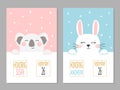 Baby shower posters with cute animals. Newborn announcement cards