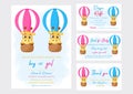 Baby Shower printable party invitation card template Baby boy or girl with Diaper Raffle, Book for baby and Thank you card. Royalty Free Stock Photo