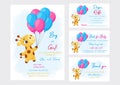 Baby Shower printable party invitation card template Baby boy or girl with Diaper Raffle, Book for baby and Thank you card. Royalty Free Stock Photo