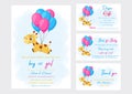 Baby Shower printable party invitation card template Baby boy or girl with Diaper Raffle, Book for baby and Thank you card. Royalty Free Stock Photo