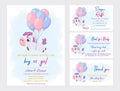 Baby Shower printable party invitation card template Baby boy or girl with Diaper Raffle, Book for baby and Thank you card. Royalty Free Stock Photo