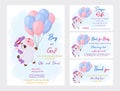 Baby Shower printable party invitation card template Baby boy or girl with Diaper Raffle, Book for baby and Thank you card. Royalty Free Stock Photo