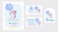 Baby Shower printable party invitation card template Baby boy on the way with Diaper Raffle, Book for baby and Thank you tag. Royalty Free Stock Photo