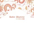 Baby shower rainbow, cloud and daisies greeting card. Abstract pink flower baby girl illustration Royalty Free Stock Photo