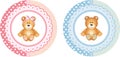 Baby shower round sticker labels with teddy bear