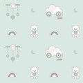 Baby shower Seamless pattern with cute baby elements. Icons of baby items Royalty Free Stock Photo