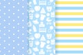 Baby shower seamless patterns for baby boy. Vector illustration Royalty Free Stock Photo