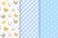 Baby shower seamless patterns for baby boy. Vector illustration Royalty Free Stock Photo