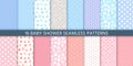 Baby shower seamless patterns for baby girl and boy. Vector illustration Royalty Free Stock Photo