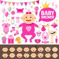 Baby Shower Set. girl Royalty Free Stock Photo