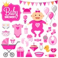 Baby Shower Set. girl Royalty Free Stock Photo