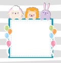 Baby shower sheep lion and rabbit with balloons and banner