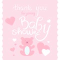 Baby shower thank you card. Honoring mommy to be. Cute teddy bear Royalty Free Stock Photo