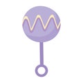 Baby shower, toy purple rattle icon, celebration welcome newborn