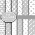 Baby shower toys seamless pattern background vector cute wallpaper scrapbook newborn textile paper illustration.