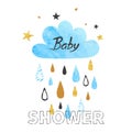 Baby shower vector illustration with rainy cloud