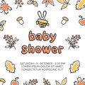 Baby shower vector template with cute doodle rabbit