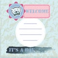 Baby shower and welcome greeting card. Text It`s a Boy, Welcome. Royalty Free Stock Photo