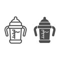 Baby sippy cup line and glyph icon. Bottle with toddler vector illustration isolated on white. Baby milk bottle outline Royalty Free Stock Photo