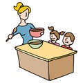 Baby sitter cooking for children