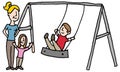 Baby sitter with kids on swing set Royalty Free Stock Photo