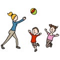 Baby sitter playing ball with children