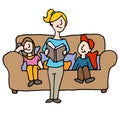 Baby sitter reading to children