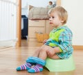 Baby sitting on green potty Royalty Free Stock Photo