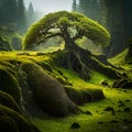 Baby-sized tree covered with moss