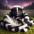 Baby Skunk Wrapped in Striped Blanket