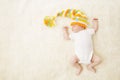 Baby Sleep Colorful Hat, Newborn Child Sleeping in Bodysuit
