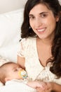 Baby sleep in mother hand, happy maternity concept Royalty Free Stock Photo